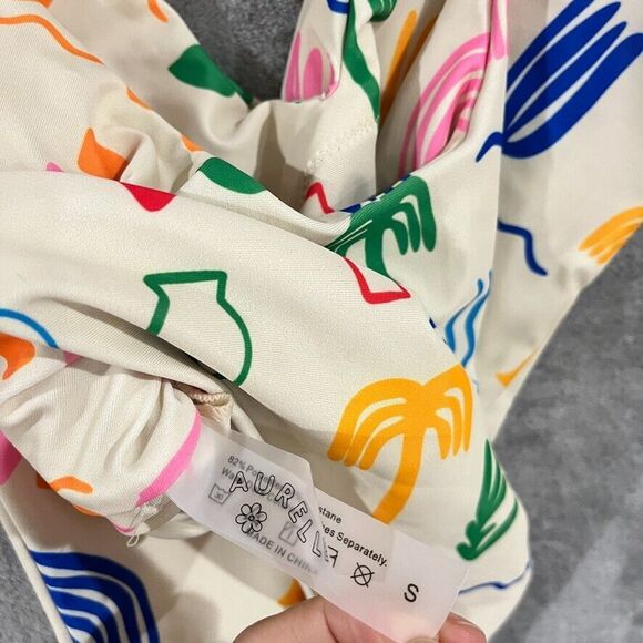 Aurelle Palmier One Piece Swimsuit Retro Print Bathing Suit High Waist Sz S NEW - Picture 7 of 7